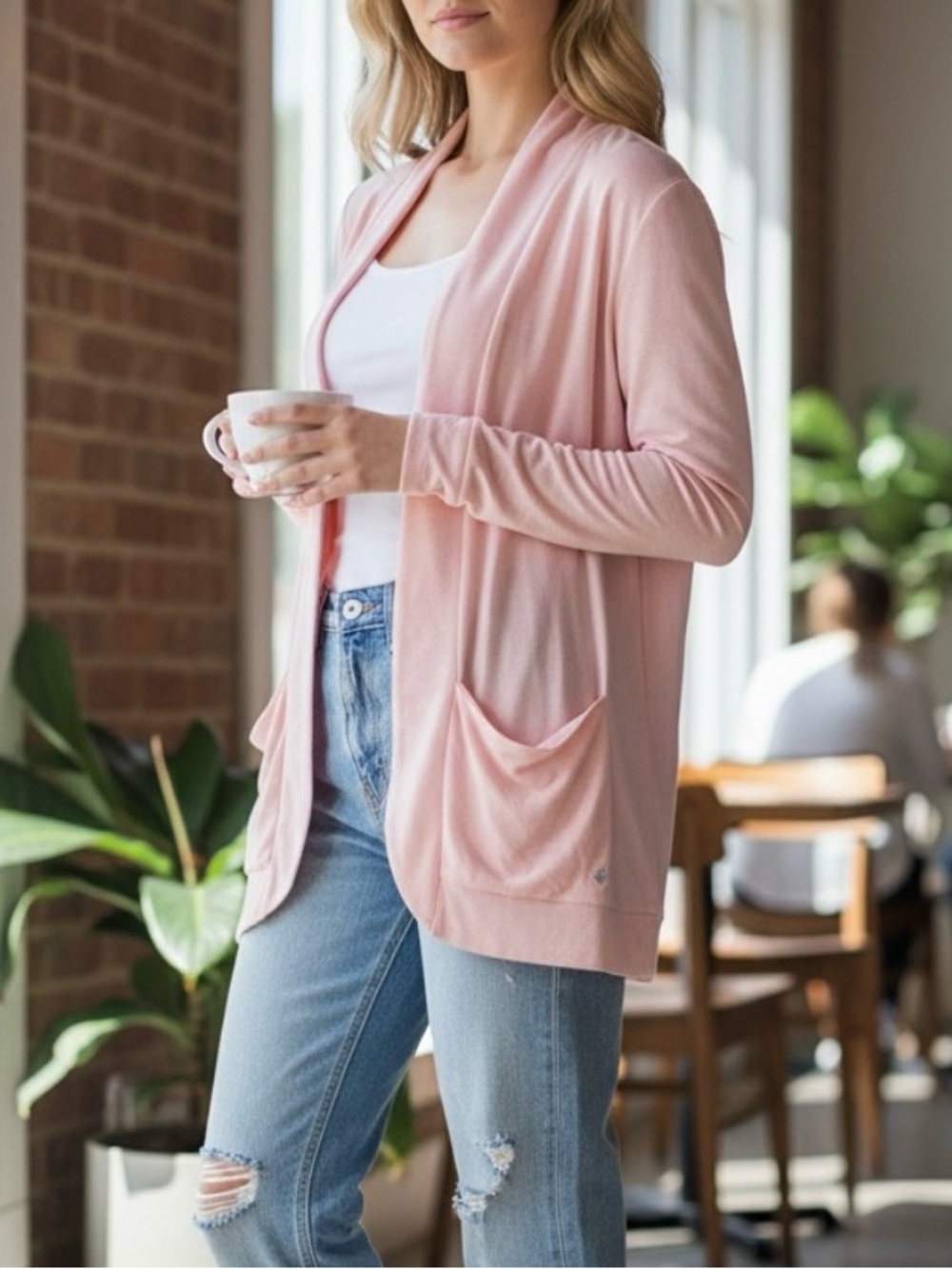 Guess Women’s 100% Rayon Pink Open-Front Lightweight Cardigan Blazer Size Medium